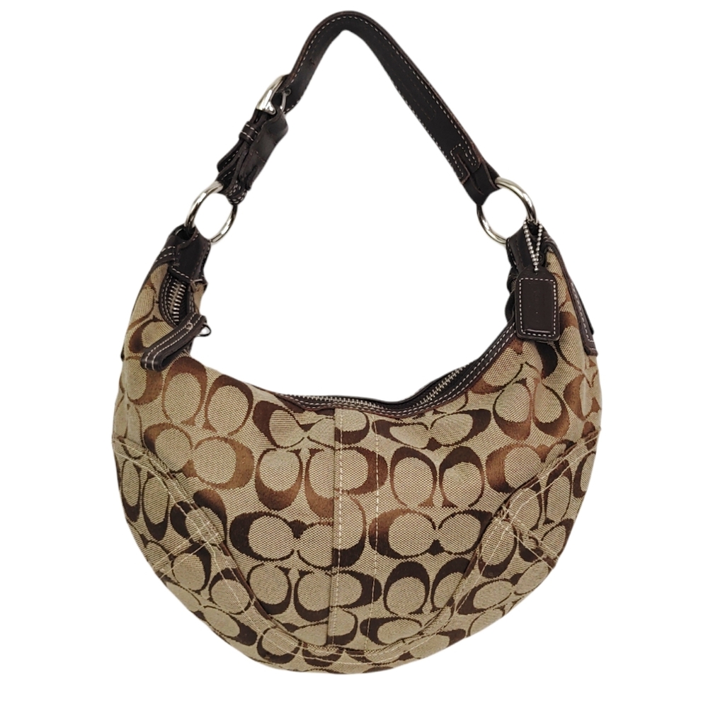 Coach Signature Brown and Tan Hobo Bag